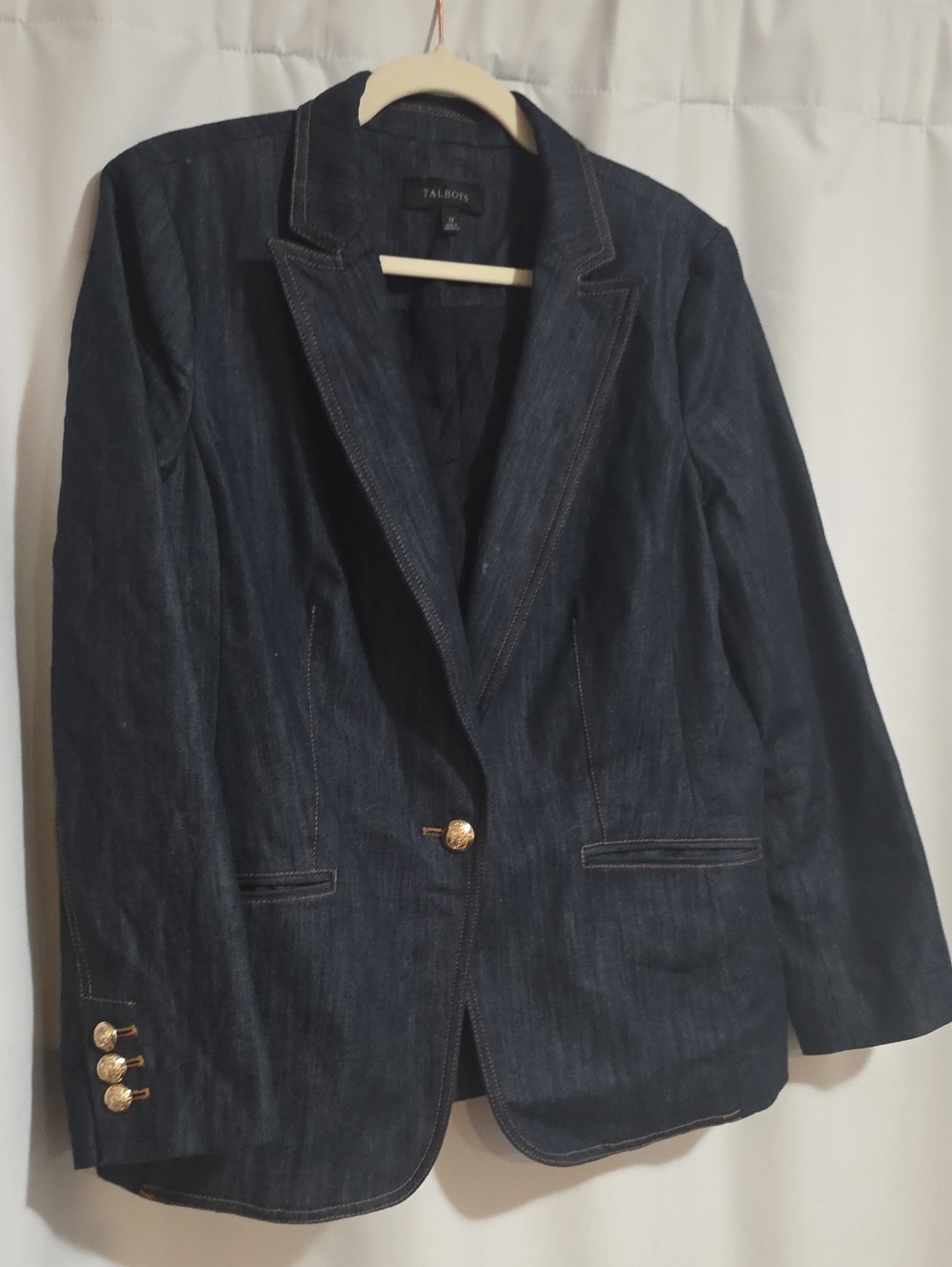 Talbots Dark Indigo Denim Blazer with Gold Buttons